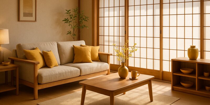 山吹色をアクセントに使った和モダンなインテリアのイメージ