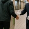 改札を通った後に出ようとする利用者と、それに対応する駅員