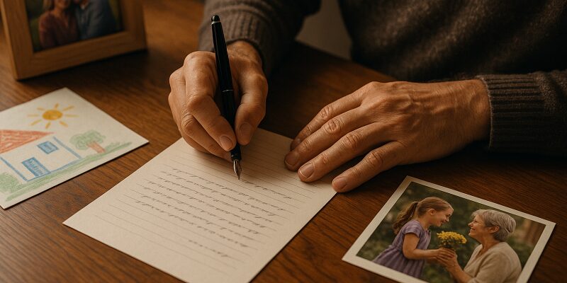 便せんに心を込めて手紙を書く親