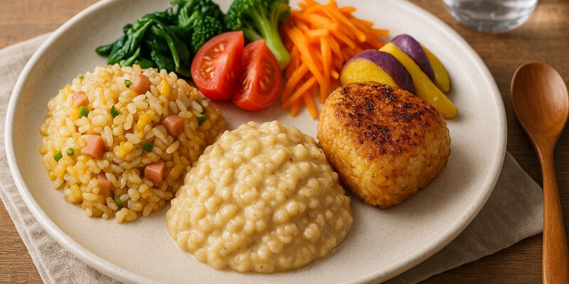 芯ありご飯を使ったアレンジ料理3品の盛り合わせ