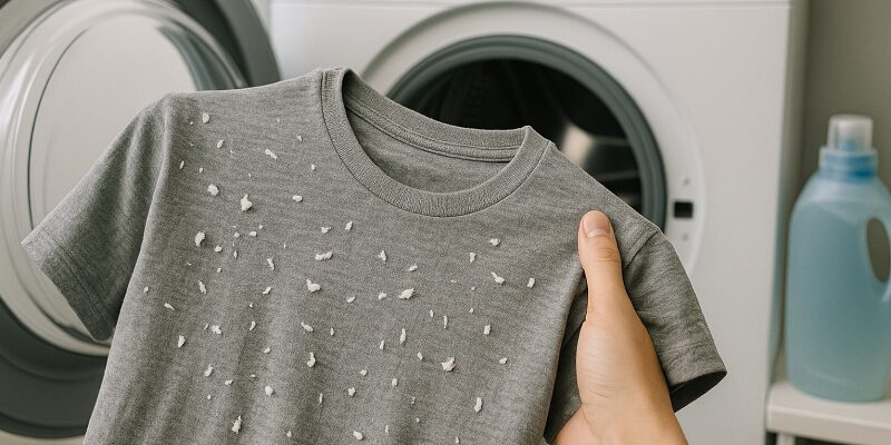 洗濯機の中でティッシュが崩れてしまった衣類