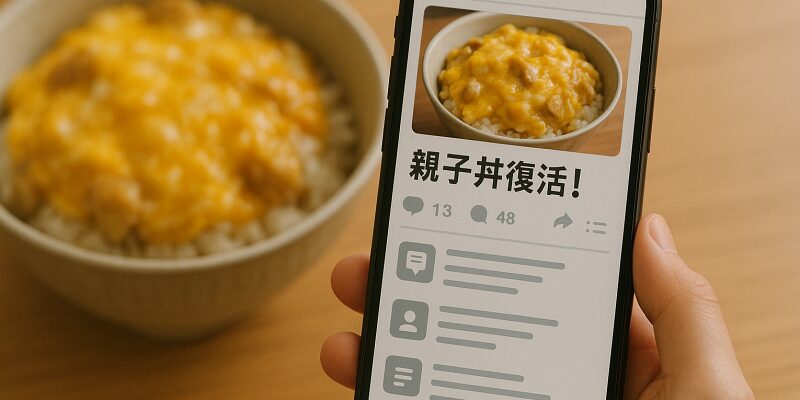 親子丼復活の話題が広がるSNSとファンの期待感を表したイメージ