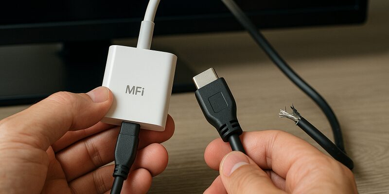 HDMI接続でiPhoneのミラーリングがうまくいかない状況のイメージ