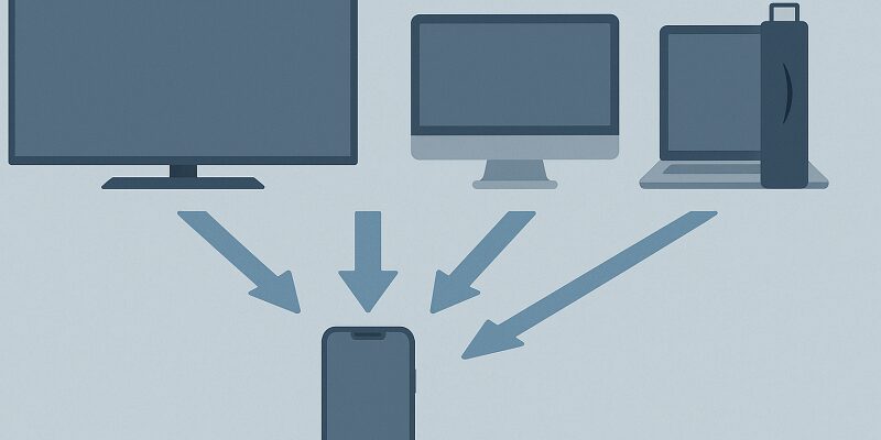 iPhoneミラーリングの接続先別対処法を図解で示したイラスト