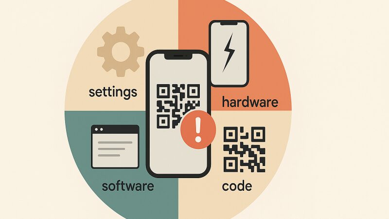 iPhoneでQRコードが読み取れない原因を4つの視点から分類した説明図