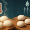 白玉団子が冷めて固くなる原因を解説する図解。でんぷんの再結晶化や水分蒸発の影響を表現。