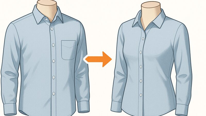 男女で異なる服の前合わせを示す図解。右前・左前の違いが視覚的にわかる。