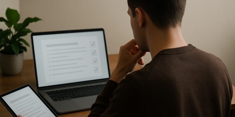 オンラインサービスの信頼性を確認しているユーザーのイメージ