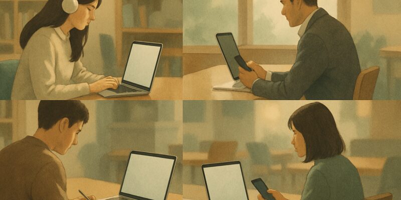 MyIQを活用する目的別ユーザーのイメージ構成（学生・社会人などの後ろ姿）