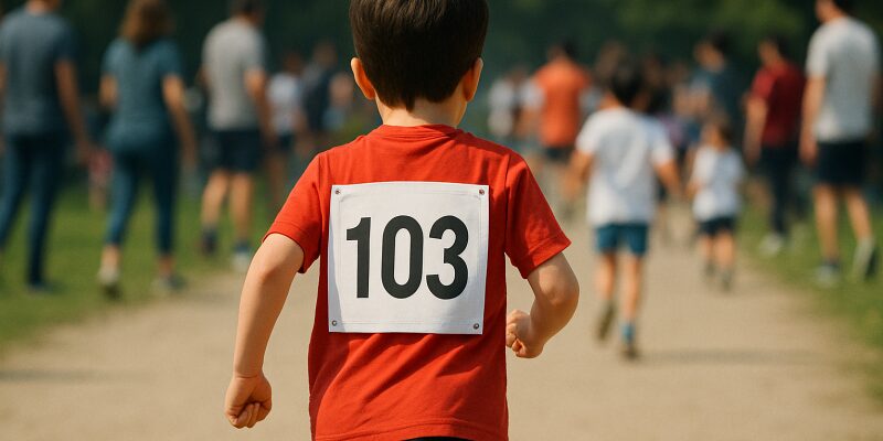 運動会で使われた滲まないゼッケンの様子とその効果を伝えるイメージ