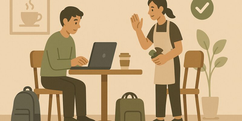 コメダで気持ちよく勉強するためのマナーを守る様子のイラスト