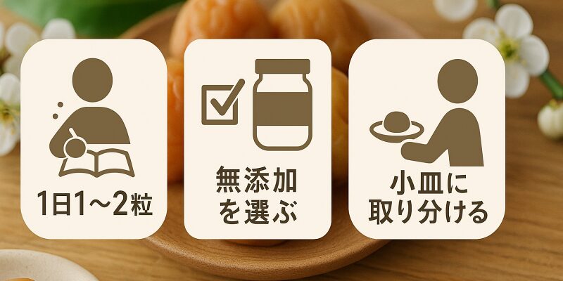 カリカリ梅を安全に楽しむための食べ方・選び方・習慣のイラストまとめ