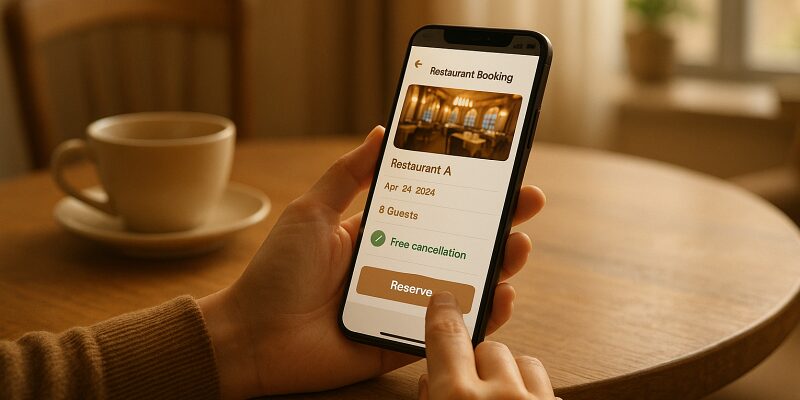 ディズニー予約のキャンセル操作をスマホで行う手順を示すイラスト
