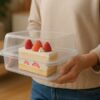 ケーキを安全に持ち運ぶための基本的なイメージと注意点を表したイラスト