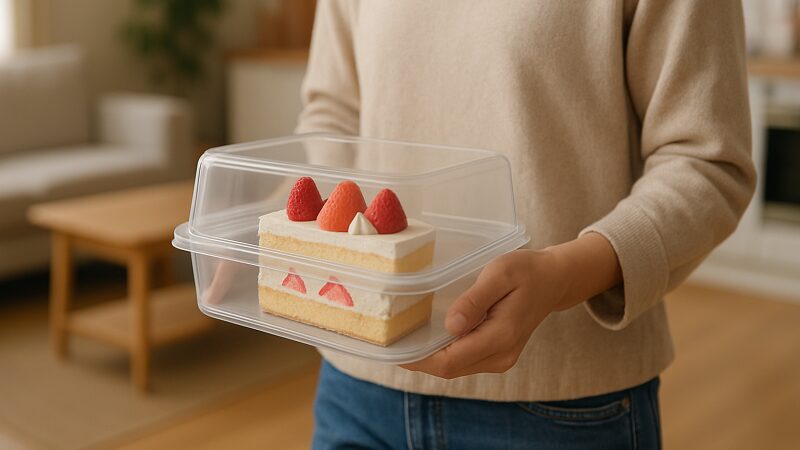 ケーキを安全に持ち運ぶための基本的なイメージと注意点を表したイラスト