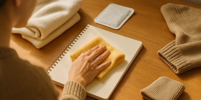 フリクションを消すために家庭内の布やカイロなどを使っている様子のイメージ