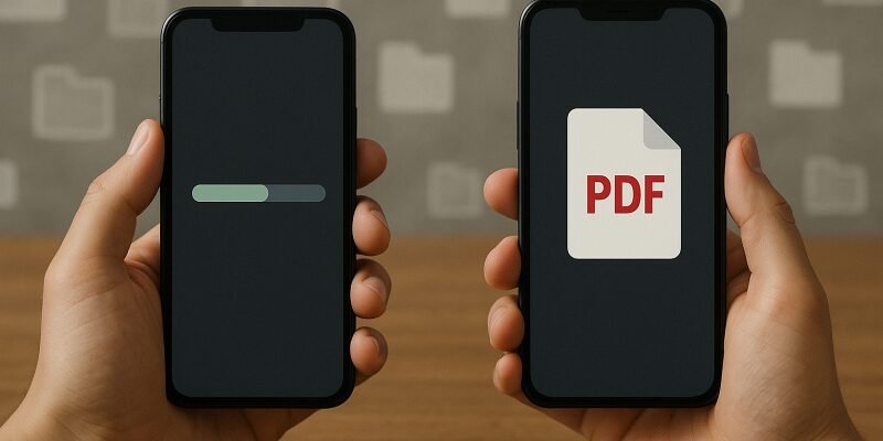 PDFファイルの「保存されていない状態」と「開けない状態」の違いを、スマートフォンの操作画面