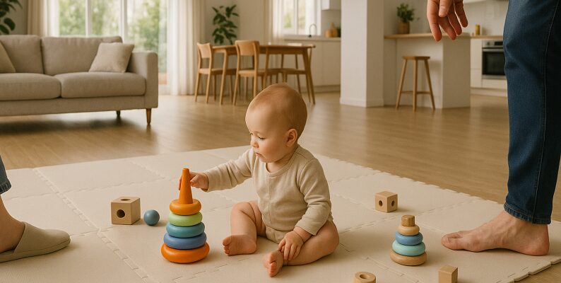 赤ちゃんが安心して自由に動ける、階段のないシンプルで見通しの良い間取り